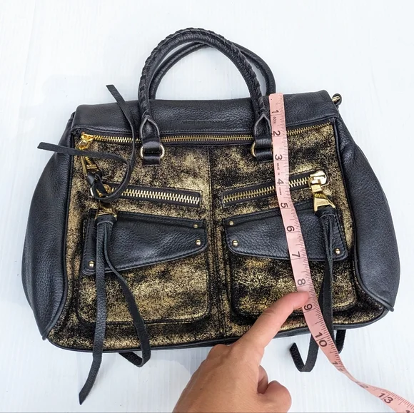 AIMEE gold and black leather handbag - Picture 2 of 10